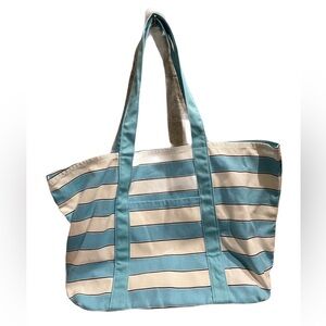 ❤️ GAP STRIPED CANVAS BLUE & WHITE BEACH TOTE SHOULDER BAG NEW